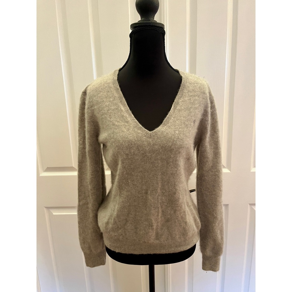 Lauren Ralph Lauren 100% Cashmere Sweater Gray V-Neck Soft Knit Top Large LRL